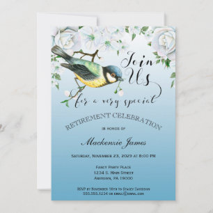 Floral azul do convite da aposentadoria da