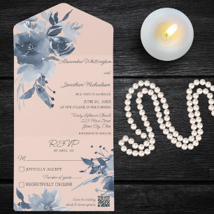 Floral Azul Dusty com Cor de Água no Código QR do