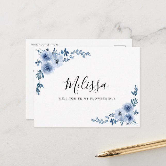 floral azul empoeirado você será cartão florérico (Frente/Verso In Situ)