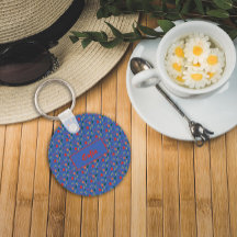 Floral azul padrão flores silvestres nome Chaveiro