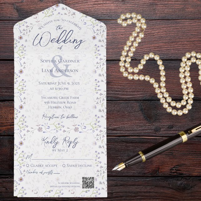 Floral Azul Pequeno Dusty com Código QR (Criador carregado)