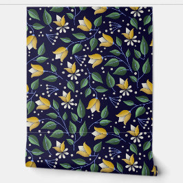 Floral Azul Profundo e Amarelo