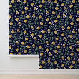 Floral Azul Profundo e Amarelo