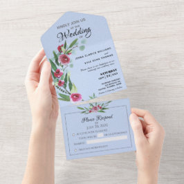 Floral Azul Tudo em Um Convite de casamento Sem Re