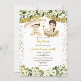 Floral Baptism Fiesta Twin Convite
