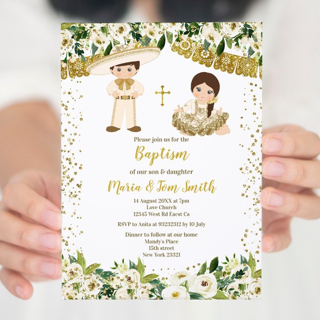 Floral Baptism Fiesta Twin Convite (Criador carregado)
