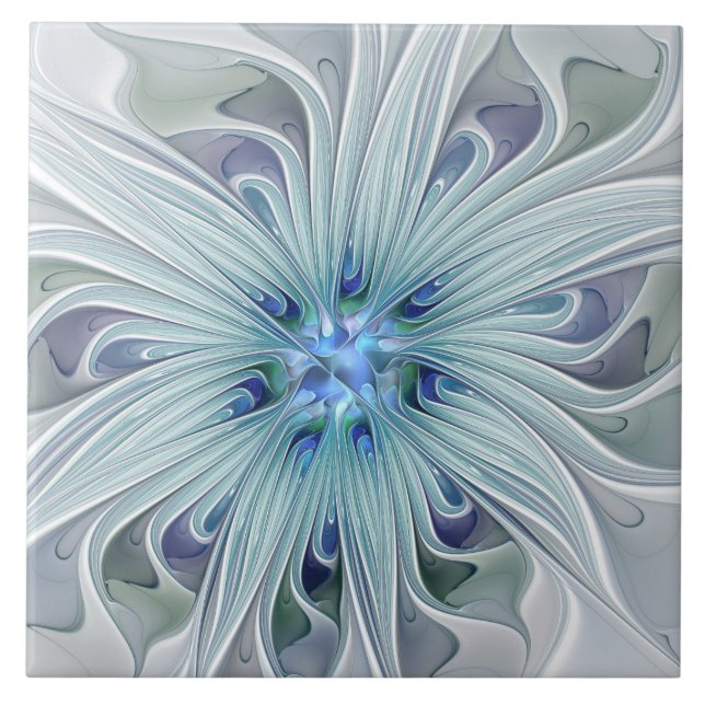 Floral Beauty Abstrato Modern Blue Pastel Flower (Frente)