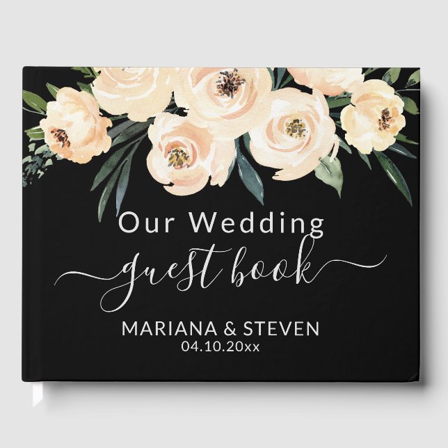 Floral Beige Blush sobre o Livro de Convidados de  (Frente)