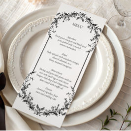 Floral Black and White Line Art Wedding | Menu