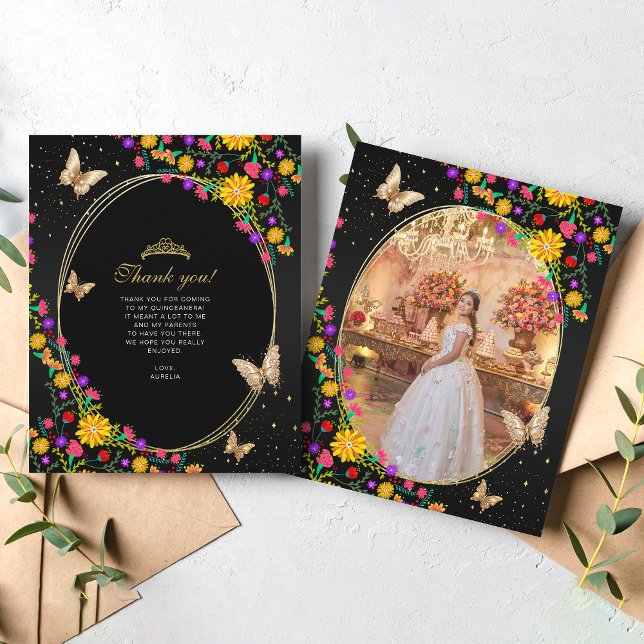 Floral Black Butterfly Quinceañera Foto (Criador carregado)