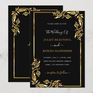 Floral Black Dourado Casamento Modelo de Convite