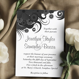 Floral Black e White, Convites para Casamento de 5