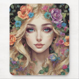 "Floral Blonde Portrait" Art Mouse Pad