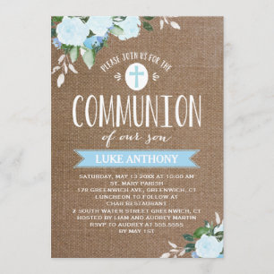 Floral Blooms Burlap Blue   Convite da Comunidade