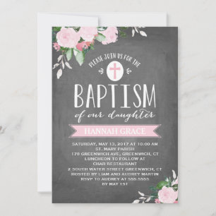 Floral Blooms Chalkboard   Convite Baptism