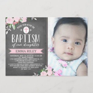 Floral Blooms Chalkboard   Convite Baptism