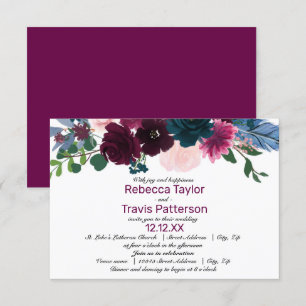Floral Blooms Plum - 3x5 Convite para Casamento/Re