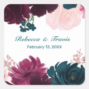 Floral Blooms Teal - Adesivo Quadrado