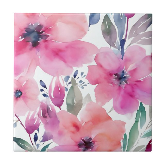 Floral Blossoms | Watercolor Pink Flowers Painted (Frente)