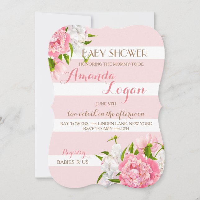 Floral Blush Peonie Baby Shower Convites (Frente)