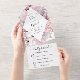 Floral Boho Dusty Casamento Púrpura Rosa RSVP