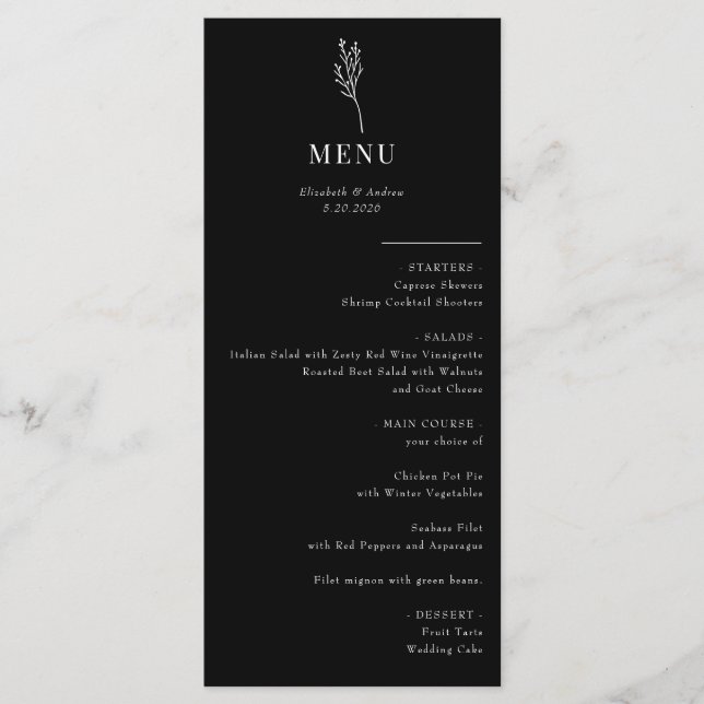 Floral Botânica Minimalista | Menu Casamento (Frente)