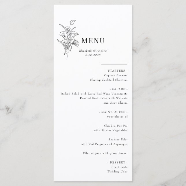 Floral Botânica Minimalista | Menu Casamento (Frente)