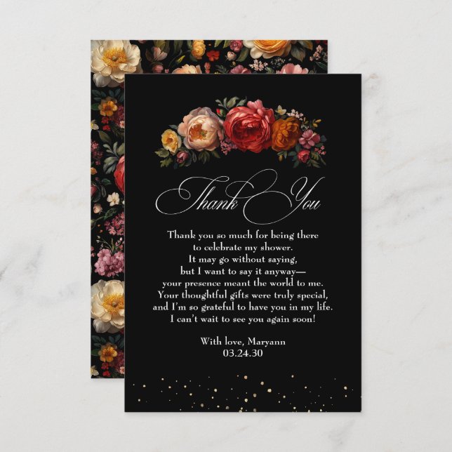 Floral Botânica Preto Agradecimento Moody Holandês (Frente/Verso)