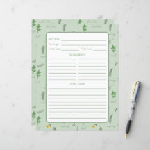 Floral Botanical Recipe Binder Page