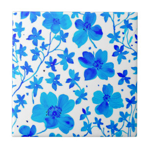 Floral Botânico em Azul Profundo e Branco