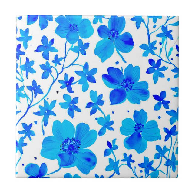 Floral Botânico em Azul Profundo e Branco (Frente)