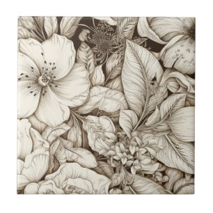 Floral Botânico Sépia País Francês Creme