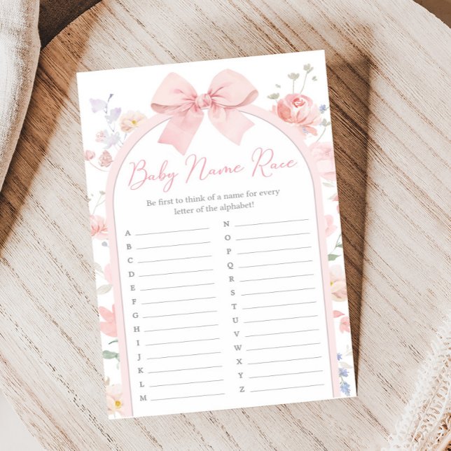 Floral Bow Baby in Bloom Shower Name Race Game (Criador carregado)
