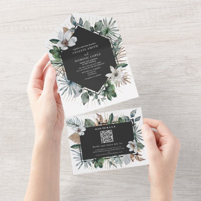 Floral Branco Botânico Geométrico Casamento e RSVP (Tearaway)