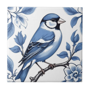 Floral Branco e Azul de Delft Finch Bird
