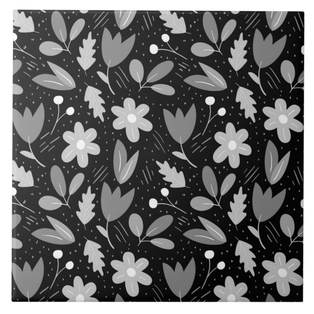 Floral Branco e Preto Moderno (Frente)