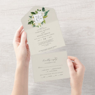 Floral Branco Elegante Casamento de Monograma de