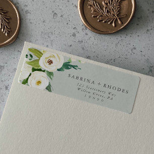 Floral Branco Elegante   Etiqueta de Endereço de R