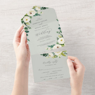 Floral Branco Elegante Sage Mint Wedding