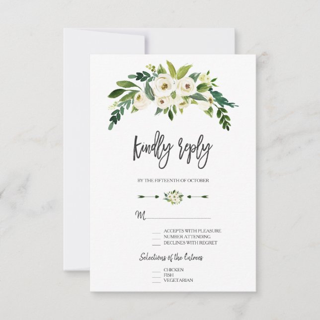 Floral Branco Moderno com Caligrafia RSVP (Frente)