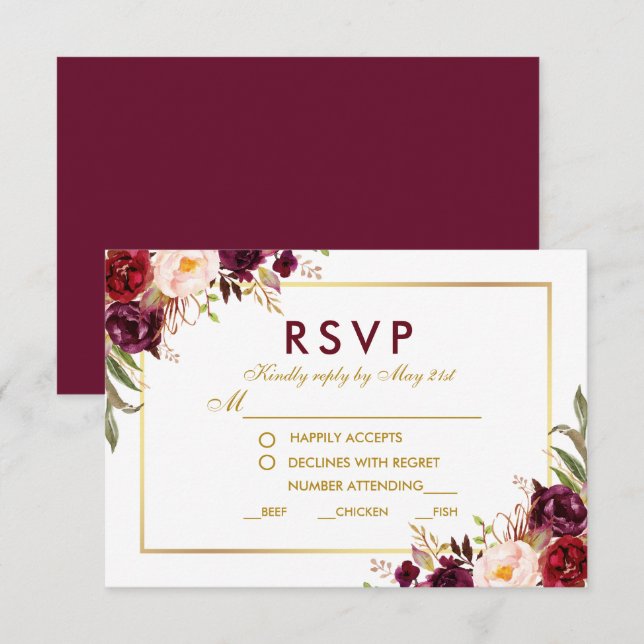 Floral Burgundy Dourada RSVP BG (Frente/Verso)
