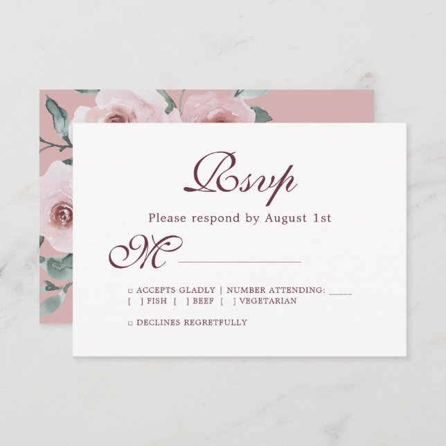 Floral Burgundy Dusty Rosa Rosa Casado RSVP (Frente/Verso)