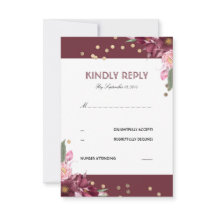 Floral Burgundy e Cartão RSVP de Casamento de Pont