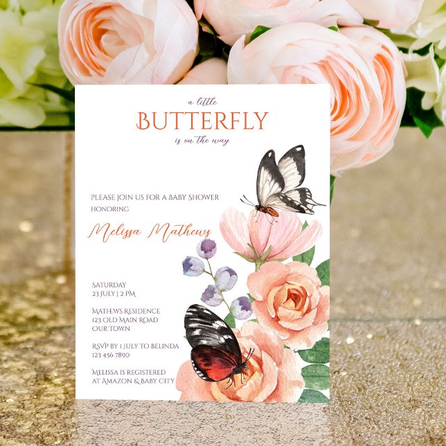 Floral butterfly baby shower budget  invitation (Criador carregado)
