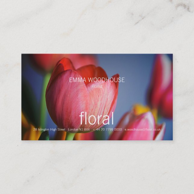 Floral - cartão de visita vermelho das tulipas (Frente)