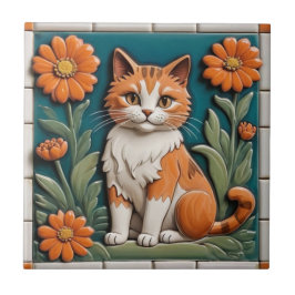 Floral Cats - Ginger Cat & Orange Flowers Garden