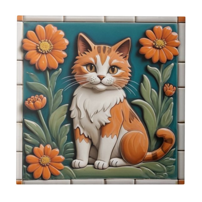 Floral Cats - Ginger Cat & Orange Flowers Garden (Frente)