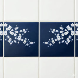 Floral Cerejeira Azul Marinho Branco
