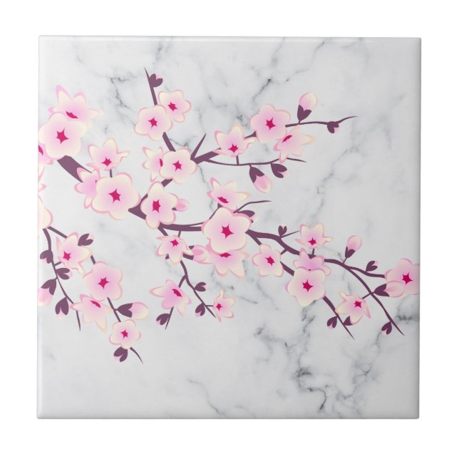 Floral Cherry Blossomo Cinza Rosa Marble (Frente)