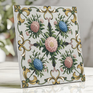 Floral Chinoiserie Rosa e Azul Crisântemo